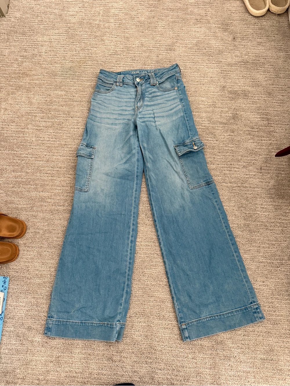 American Eagle Outfitters Light Blue Wide Leg Cargo Jeans